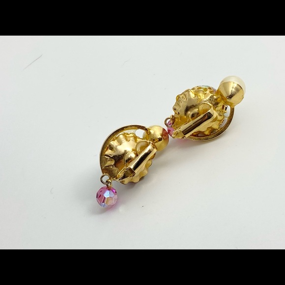 Vintage Juliana Style Italian Wedding Glass Boroque Pearl Pink Crystal Earrings - Picture 8 of 8